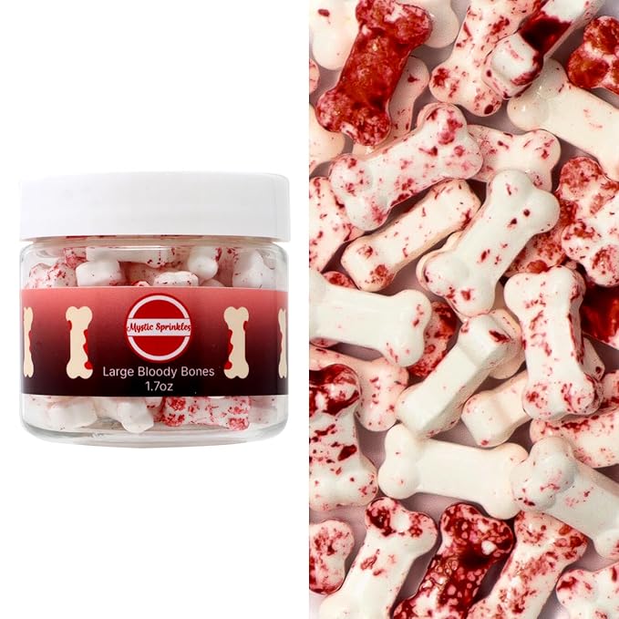 Mystic Sprinkles Halloween Candy Shape Sprinkles (Large Bloody Bones, 2oz Jars)