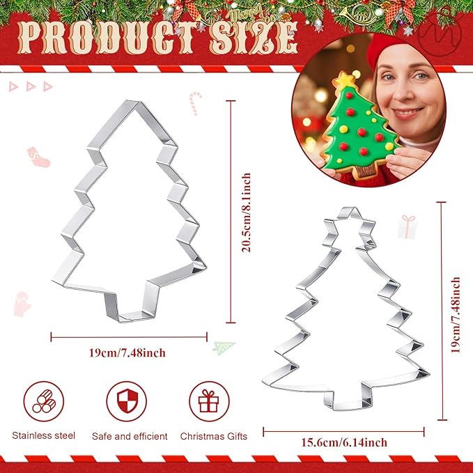 2 Pcs Large Christmas Cookie Cutters 8" Extra Large Christmas Tree Stainless Steel Giant Cookie Cutter for Holiday Baking