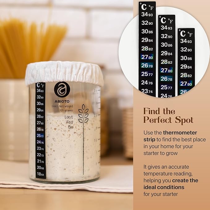 Sourdough Proofing Basket and Starter Jar Kit – 2.2 LB Oval Wood Pulp Banneton (Made in Germany) with 34 oz Sourdough Starter Jar, Thermometer Strips, Day Tracker & Spatula – Bread Proofing Set