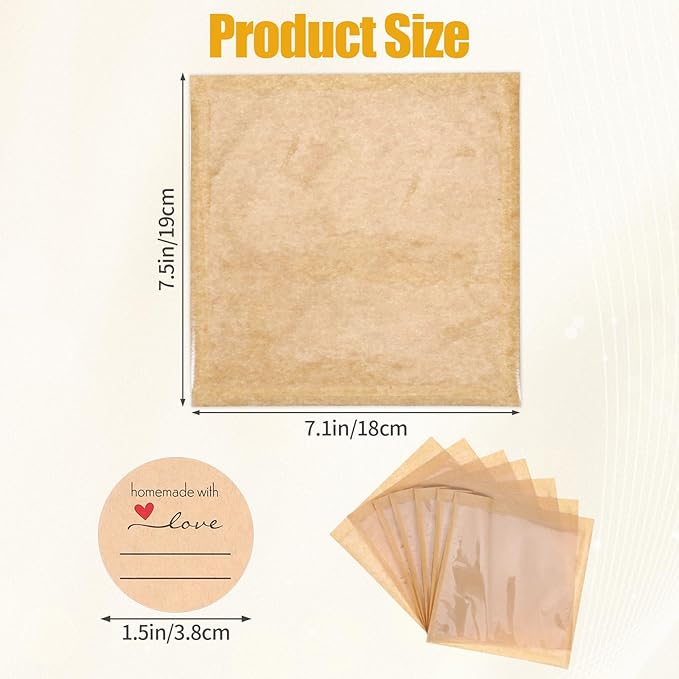 200 Pack Cookie Bags with Seal, Kraft Bags with Window 7.5x7.1", Heat Sealable & Grease Resistant Sandwich Bag, Cookie Packaging with Stickers, Pastry Bag for Treat, Donut, Cake Slice, Scone, Brownie
