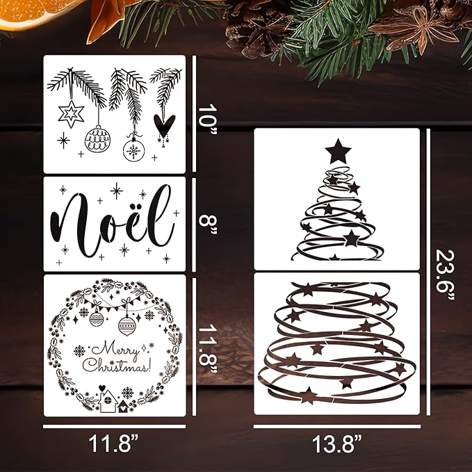 Christmas Stencils for Window Glass Merry Christmas Stencil Reusable Holiday Stencils for Crafts Wood Wall Fabrics Decor