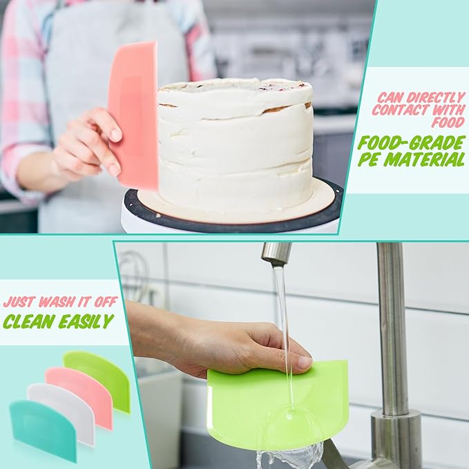 Thyle 36 Pcs Plastic Dough Scraper Set Bowl Multipurpose Dough Cutter Flexible Scraper Spatula for Kitchen Baking Tool Cake Bread Pizza Food Pastry Icing Fondant, White, Pink, Green and Blue
