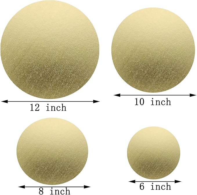 4 Pack Cake Boards, 6, 8, 10, 12 Inch Round Cake Circles, Cake Base Cardboards 1 of Each Size for Cake Decorating, Golden