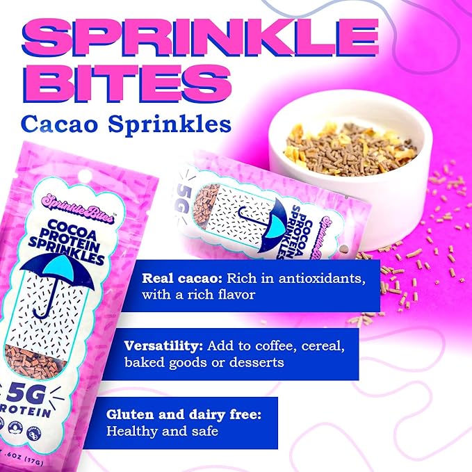 Sprinkle Bites - Cacao Sprinkles - 5 Pack - Brown - Veggie Protein - Natural Cookie Decorating - Plant Protein Snacks - Cookie Decorating Supplies Sprinkles