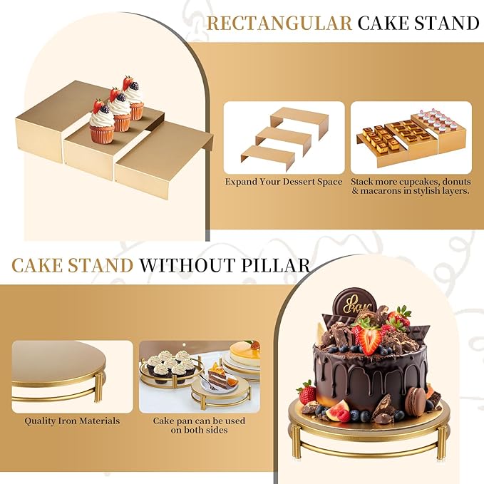 12 PCS Gold Cake Stand Set with Gold Pedestal Cake Stand and Cake Cutter Pie Spatula, Dessert Table Display Set for Wedding, Party, Birthday, Baby Shower, Event Bridal Celebration