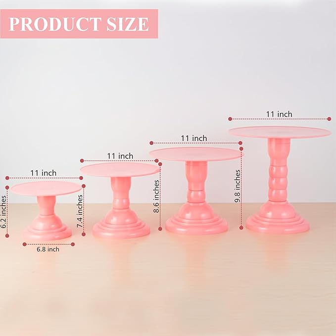 Mirandinha Store - Tall Plastic Round Baby Pink Cake Stand for Wedding, Birthday Party, Graduation, Celebration - Cupcake Stand, Cake Holder, Candy Display, Dessert Tray 4 Heights Adjustable