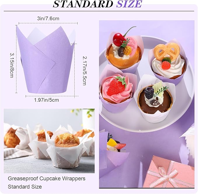 Havawish 500 Pcs Standard Size Gradient Purple Tulip Cupcake Liners, Party Cupcake Baking Liners Greaseproof Wrappers Muffin Liner Holders for Wedding Birthday Baby Shower Holiday Party Baking Cups