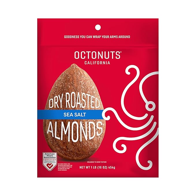Octonuts Dry Roasted Sea Salt Almonds – 16oz Resealable Bag - Healthy Snack for Adults and Kids - Plant Protein with Fiber, Calcium & Iron - Low Carb, Low Calorie - Non-GMO, Gluten Free Snacks