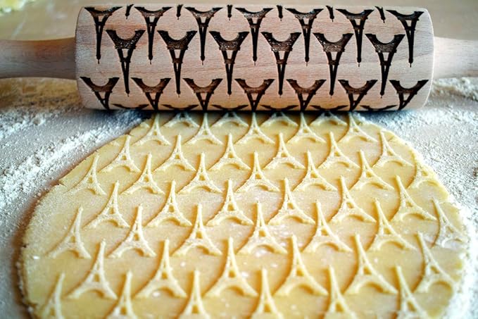 Embossing Rolling Pin EIFFEL TOWER. Laser Engraved Rolling Pin with EIFFEL TOWER - Gift for friend by Algis Crafts