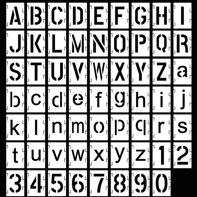 Augshy 54 Pcs 2 Inch Alphabet and Number Stencils, Reusable Interlocking Letter Stencils for Painting on Wood, Wall, Fabric, Rock, Chalkboard, Glass
