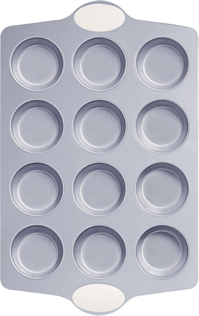 BRONYPRO 12-Cup Non Toxic Nonstick Ceramic Muffin Pan & Cupcake Tin, PFOA & PFOA Free, Heavy Duty Rust-Resistant Aluminized Steel, Oven & Dishwasher Safe, Cream White