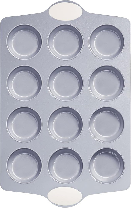 BRONYPRO 12-Cup Non Toxic Nonstick Ceramic Muffin Pan & Cupcake Tin, PFOA & PFOA Free, Heavy Duty Rust-Resistant Aluminized Steel, Oven & Dishwasher Safe, Cream White