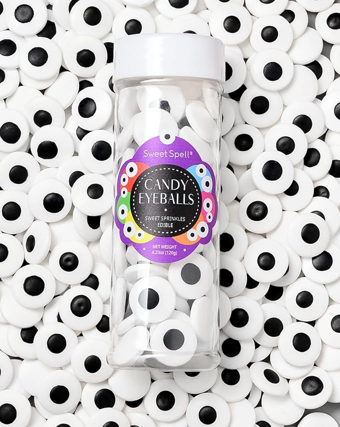 Sweet Spell Candy Eyeballs - Edible Candy Eyes Sprinkles for Decorating Halloween Cookies, Cakes, Cupcakes, and Baking (120g/4.2oz, 18 mm)