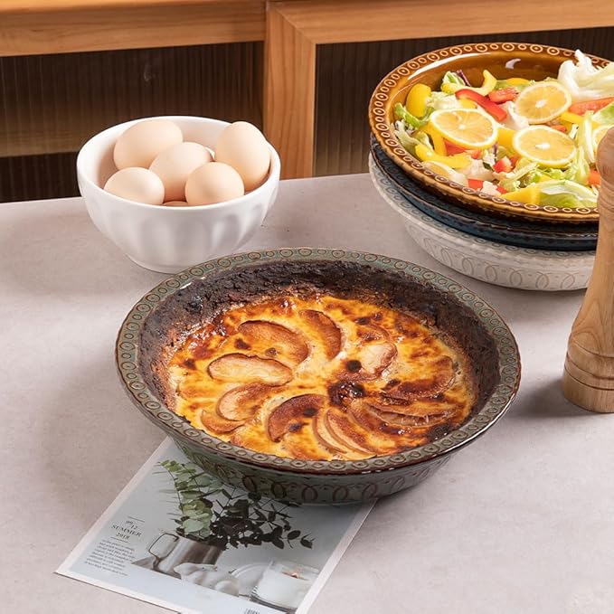 Sweejar Ceramic Pie Pan for Baking,Round Baking Dish Pan for Dinner 10 Inches, Pie Dish Non-Stick Pie Plate for Quiche, Tart, Cake, Pumpkin Pie, Pot Pies(Gray)
