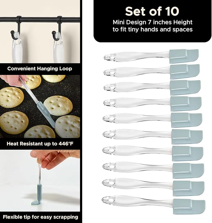 Mini Spatulas Set - 10 Piece Heat Resistant Silicone Spatula - Pro-Grade Multipurpose Kitchen Tool for Baking, Cooking, Mixing, and More - Non-Stick, Dishwasher Safe Bright and Small Spatula - Gray