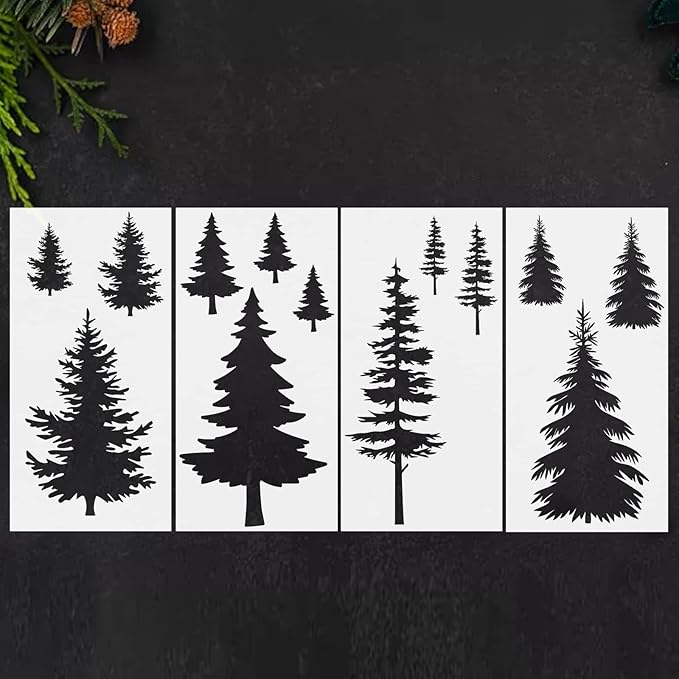 Leaf Trees Stencils Christmas Reusable Pine Drawing Stencils Winter Holiday Templates Cypress Stencil Woodland Painting for Wood Canvas Home Decor Crafts (4 Pcs Leaf) (Style 2)