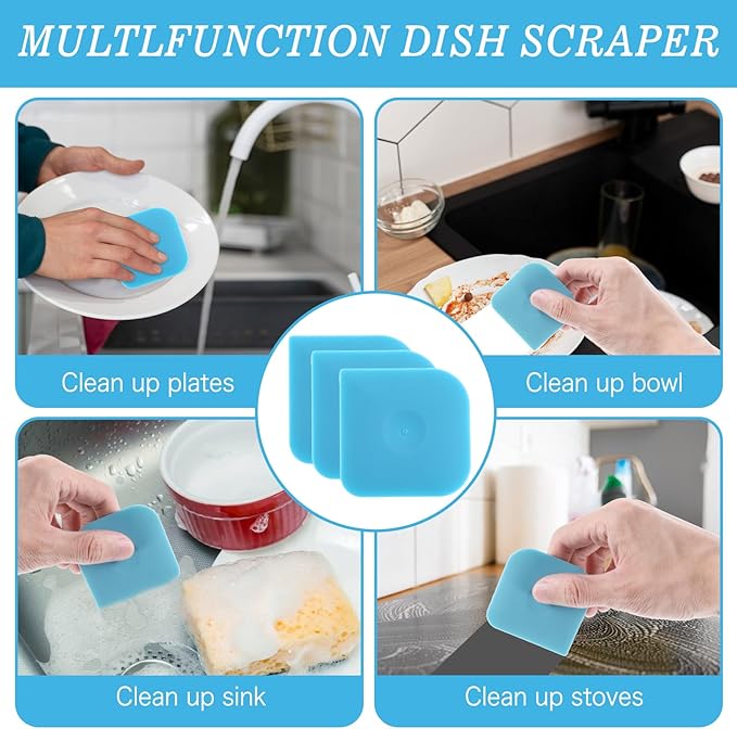 8 Pcs Pan Dish Scraper Tool Pot Food Scraper Nylon Non-Scratch Scrapers Non-Slip High Heat Resistant Cast Iron Cleaning Scrapers for Multifunctional Kitchen Grease Burnt Food