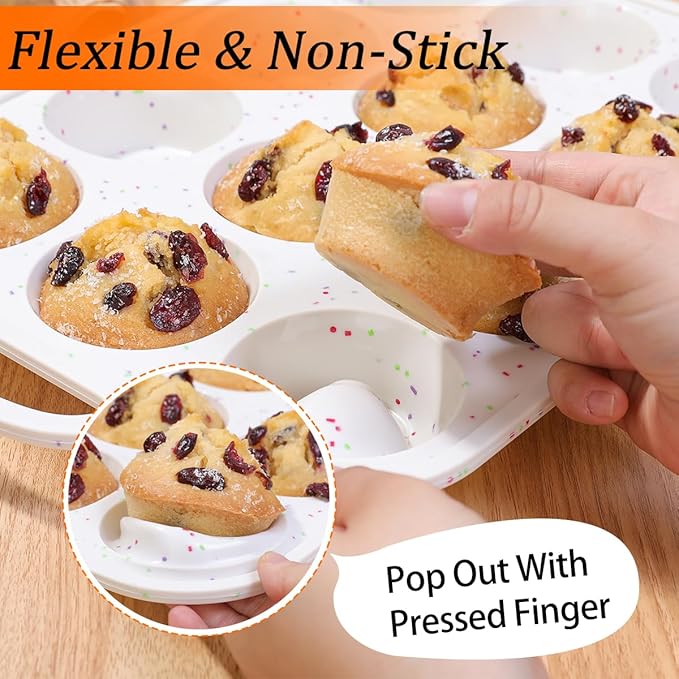 CAKETIME Silicone Muffin Pan, with Metal Reinforced Frame 2.8 Inch Regular Size Silicone Cupcake Pan Nonstick 12 Cups for Baking Homemade Muffins, Cupcakes, Egg Bites 2 Pack Dishwasher Safe BPA Free