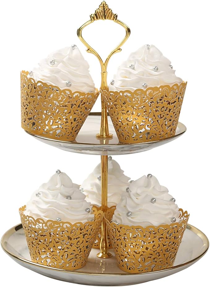 KPOSIYA Pack of 120 Cupcake Wrappers Artistic Bake Cake Paper Cups Vine Designed Laser Cut Cupcake Wraps Baking Cup Muffin Case Trays for Wedding Baby Shower Party Birthday Decoration (120, Gold)