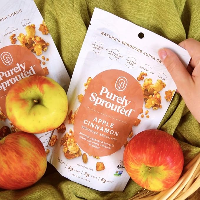 Purely Sprouted Apple Cinnamon Snack Mix - Almonds, Cashew Nuts & Pumpkin Seeds - Non-GMO, Plant-Based Protein, Gluten Free, Vegan, 4 oz