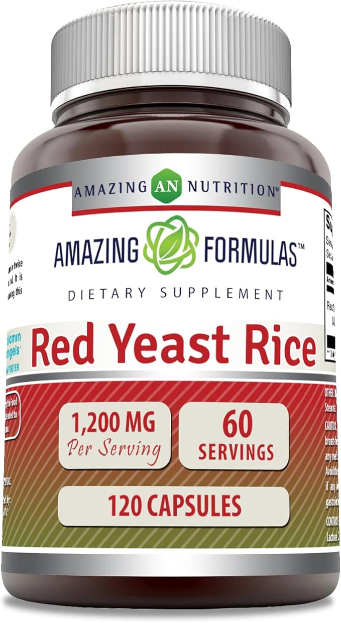 Amazing Formulas Red Yeast Rice 1200mg Per Serving Capsules Supplement | Non-GMO | Gluten Free | Made in USA (1 Pack, 120 Count)