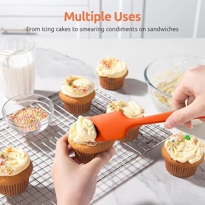 High Heat Resistant Silicone Spatulas: U-Taste 480ºF Hot Proof Food Grade Flexible Silicon Baking Scraper, Food Grade Rubber Kitchen Cooking Mixing Utensils for Nonstick Cookware Set of 4 (Orange)