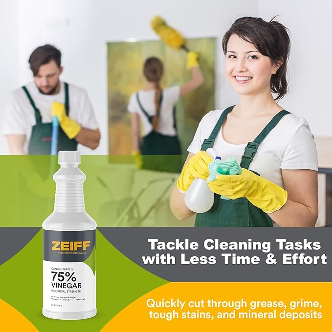 75% Pure Concentrated Vinegar - Technical Grade Acetic Acid Solution for Home and Outdoor Use - Cleaning Vinegar for Home & Laundry - 32 Oz, 2 Pack