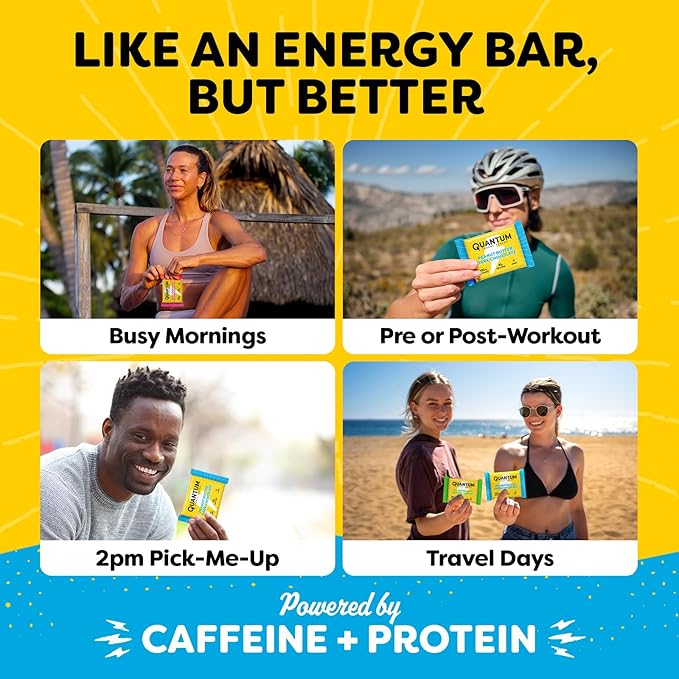 Quantum Energy Square: Energy Bar with Caffeine & 10g Protein. Delicious Healthy Snack On The Go. (Vegan, Gluten-free, Soy-free, Dairy-free) (Variety Mega Pack)