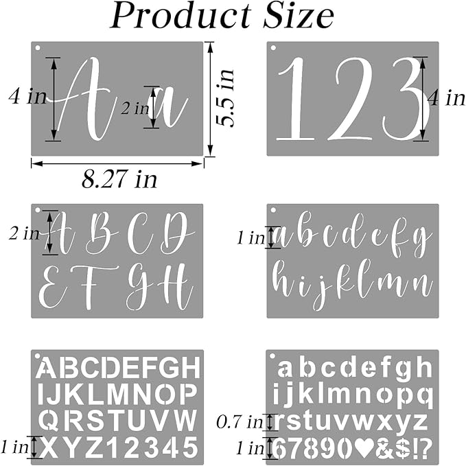 BAMIDELE Letter Stencils for Painting on Wood, 50 Pcs Calligraphy Alphabet Drawing Templates with Numbers, Signs, Reusable Cursive Plastic Art Craft Stencils