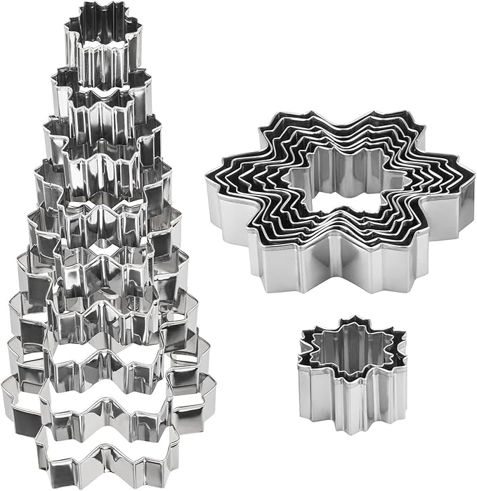 Snowflake Set - 3D Christmas Tree & Snowflake Cookie Cutters - 9 Piece Stainless Steel Set for Holiday Winter Baking