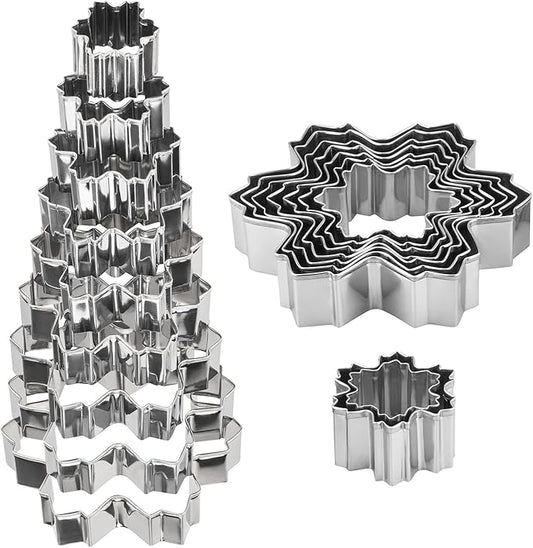 Snowflake Set - 3D Christmas Tree & Snowflake Cookie Cutters - 9 Piece Stainless Steel Set for Holiday Winter Baking