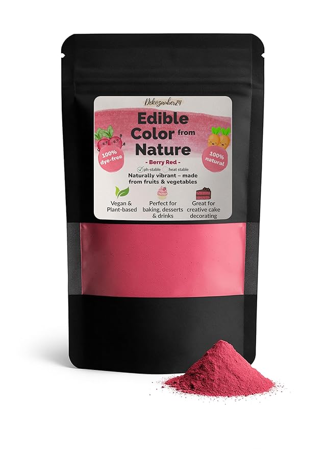 Dekozauber24 Natural berry red food coloring, 0.35oz edible powder, dye free, vegan, plant based and gluten free color for baking