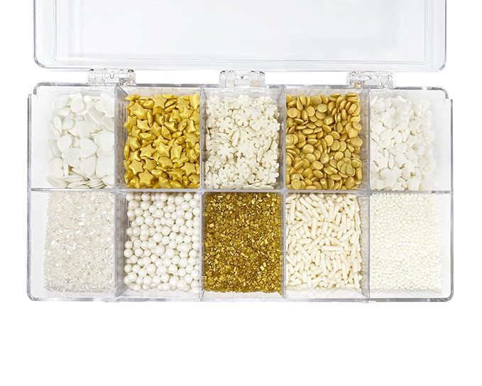 Mystic Sprinkles Christmas Holiday sprinkle Decorating Kits (Dreaming of a White Christmas in Gold Sprinkle Decorating Kit 7oz)