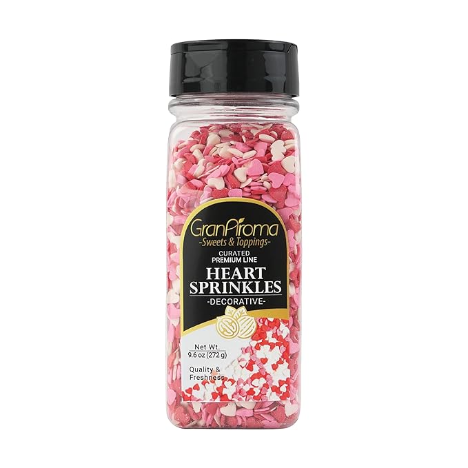 GranAroma Heart Sprinkles, Sweet Decorative Topping, Perfect for Baking & Desserts (9.6 Ounce)