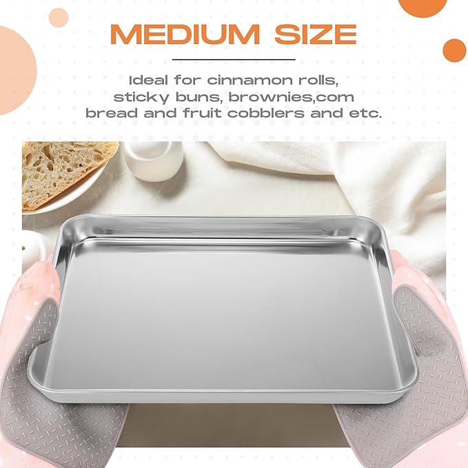 Zopeal 12 Pieces Baking Sheet Pan Cookie Sheet Set for Oven Stainless Steel Trays Nonstick Small Serving Tray Cake Toaster Metal Food Trays, Oven and Dishwasher Safe(12 x 9 x 1 Inch)