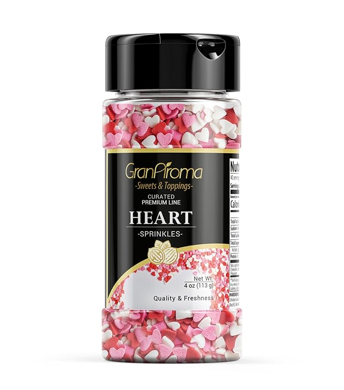 GranAroma Heart Sprinkles, Sweet Decorative Topping, Perfect for Baking & Desserts (4 Ounce)