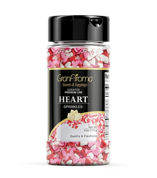 GranAroma Heart Sprinkles, Sweet Decorative Topping, Perfect for Baking & Desserts (4 Ounce)