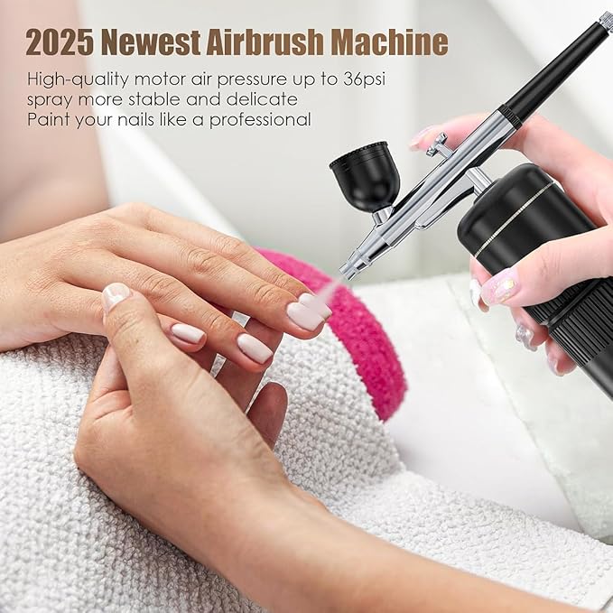 Airbrush Kit - Auto Handheld Airbrush Rechargeable Airbrush Compressor Nail Airbrush Machine - Airbrush Set Portable Wireless Air Brush for Nail Art Barber Makeup Model Painting Cake Decor