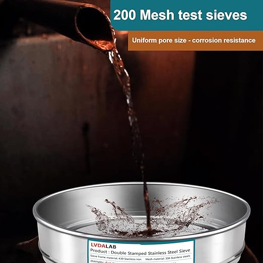 304 Stainless Steel Lab Sieve Screen Mesh, 200 Mesh (0.075mm) Aperture Test Sieve, 12Inch(30cm) Diameter Economy Standard Analysis Sample Test Sieves for Industrial Laboratory Homes