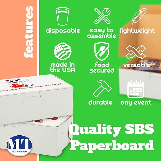 MT Products Custom Printed White Eclair Bakery Boxes - 6.25" x 3.75" x 2.2" Customizable Donut and Cupcake Boxes Printed (Pack of 5) - Made in USA
