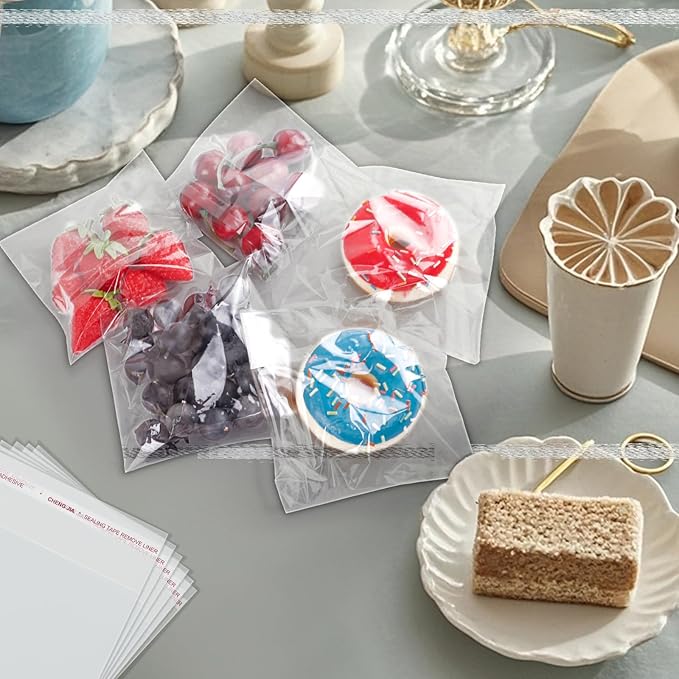 300PCS Clear Self Sealing Cellophane Bags - Cookie, Candy & Bread Bags (5x6 Inches)