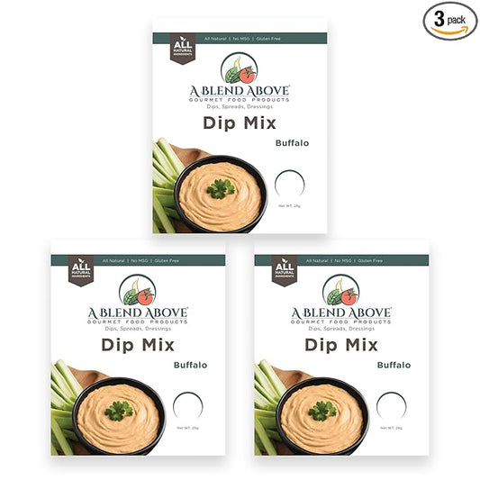 A Blend Above Buffalo Dip Mix, 3 Packs, 1 oz. Each, Makes 16 Ounces, Gluten-Free, No MSG, All Natural, No Preservatives, Vegan Friendly, Keto Friendly, Vegetable Dip, Chip Dip, Low Carb, Easy to Make
