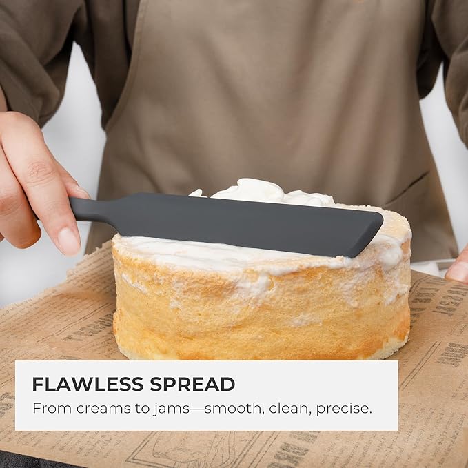 Elihome Skinny Silicone Jar Spatula Spreader, BPA Free,Heat-Resistant Scraper, 10in Long Narrow Stirring Stick, Seamless Flexible Peanut Butter Spreader for Scraping Icing and Jam (Dark Grey)