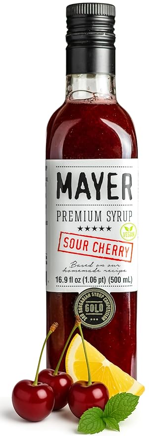 Mayer Hungarian Sour Cherry Syrup – Award-Winning Cherry syrup for drinks, All-Natural Cordial, Over 50% Real Fruit, Vegan (16.9 oz Bottle) – Ideal Cocktail Mixer & Dessert Topping