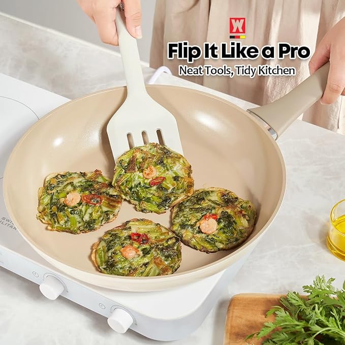 Light Gray Silicone Slotted Spatula: Cooking Turner with Heat Resistant, Non-stick Cookware Safe, Gentle Head Design, BPA Free (11.81inch x 3.15inch)