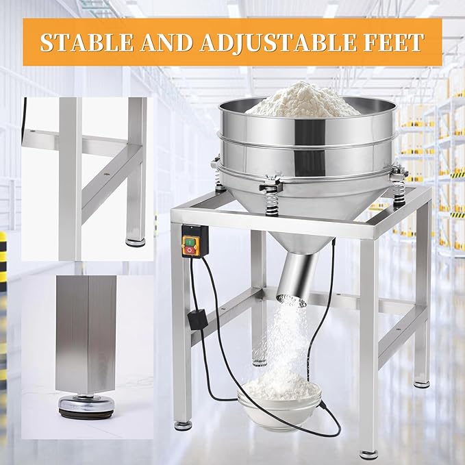 110V Electric Powder Sifter Machine, 19.6" Automatic Vibrating Flour Sieve Shaker with 40 Mesh & 100 Mesh Stainless Steel Screens, High-Speed Sifting Machine for Baking, Food