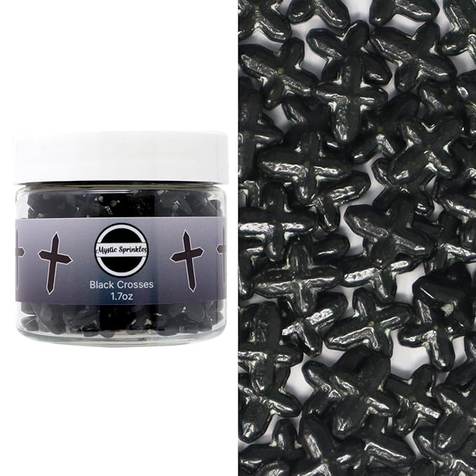 Mystic Sprinkles Halloween Candy Shape Sprinkles (Black Crosses, 2oz Jars)
