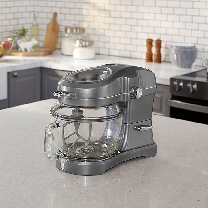 Kenmore 500W Oviation Stand Mixer - 10 Speed Mixing, Tilt-Head, 5QT Handheld Glass Bowl With Pouring Top Splash Guard, Flat Beater, Whisk, Dough Hook Attachments Countertop Kitchen Appliance, Grey