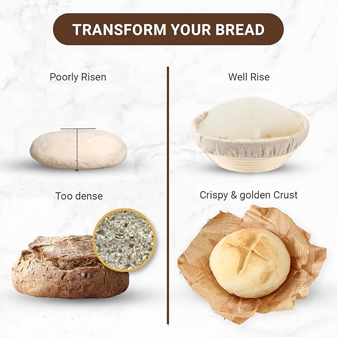 Sourdough Starter Kit | 34Oz Sourdough Bread Baking Supplies - Banneton Bread Proofing Basket, Sourdough kit Included 1x Bread Proofing Basket, Thermometer - Easy to Clean Banneton Basket