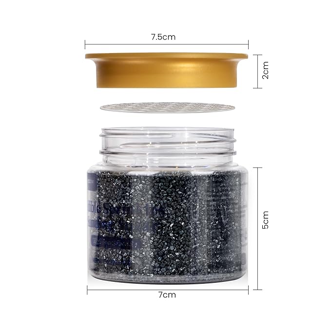 Edible Black Sprinkles, Sanding Sugar Rim Crystals, 150g, Black Sugar Sprinkles for Cake Decorating, Cocktail, Cookie, Cupcake Toppers Decoration, Halloween Christmas Supplies